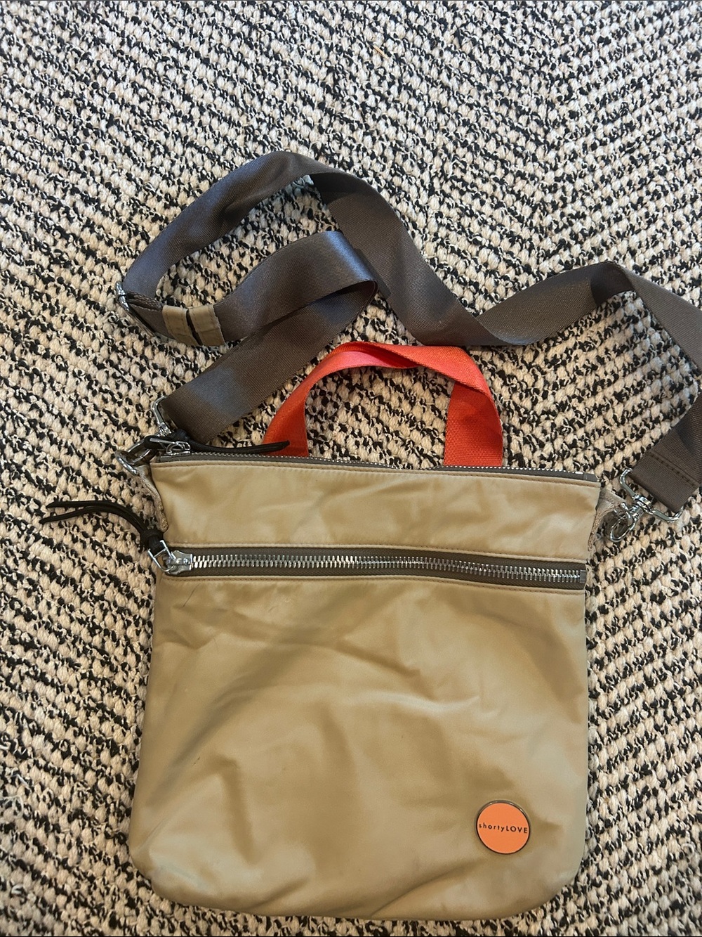 Women's Tan Crossbody Bag with Orange Accent